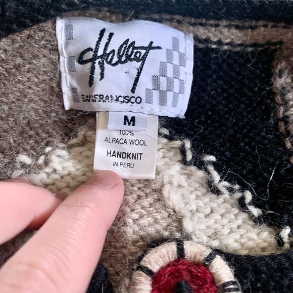 Vintage Handknit Alpaca Wool Floral Grandma Sweater Hallet Medium - Picture 9 of 10